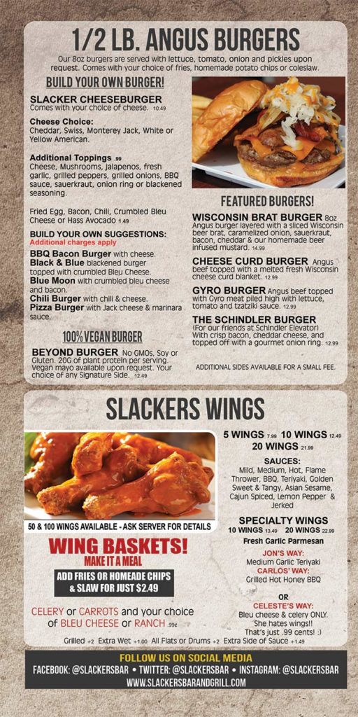 FULL PRINTED MENU – Slackers Bar & Grill